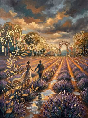 Romantic Lavender Field at Golden Hour Canvas Painting