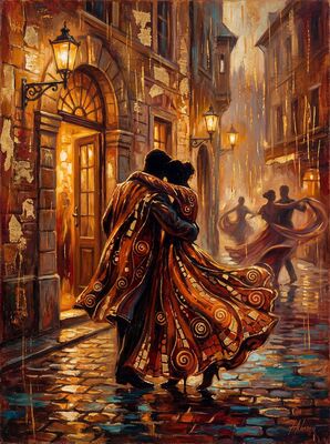 Couple Embracing in Warm Doorway Canvas Wall Art