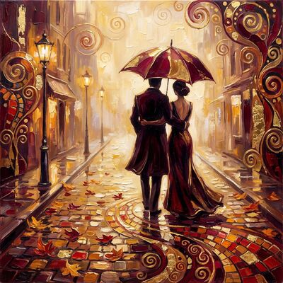 Couple Under Umbrella in Paris Rain Canvas Wall Art