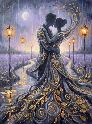 Lovers in Lavender at Sunset Canvas Wall Art