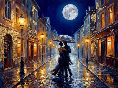 Couple Dancing in City Rain Canvas Wall Art