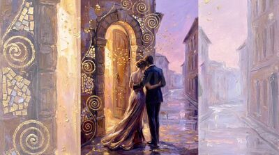 Romantic Doorway Embrace Canvas Painting