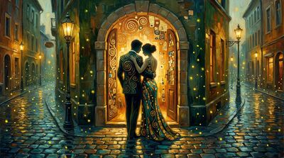 Warm Light Doorway Romance Canvas Painting