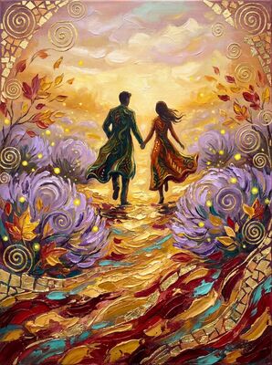 Lavender Field Golden Hour Couple Canvas Wall Art