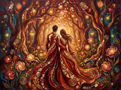 Romantic Abstract Figures in Warm Tones Canvas Painting
