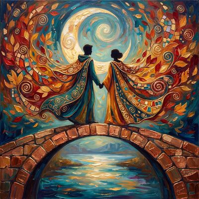 Romantic Moonlit Bridge Walk Canvas Painting