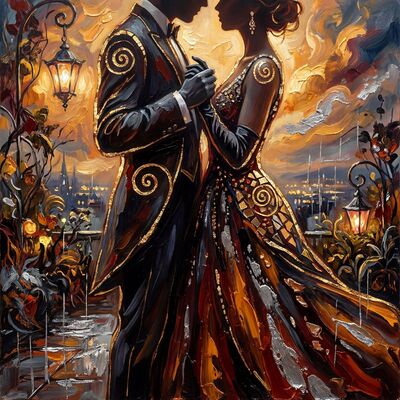 Rooftop Romance at Twilight Canvas Painting