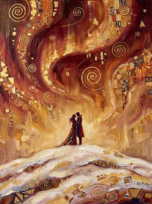 Romantic Aurora Borealis Couple Canvas Painting