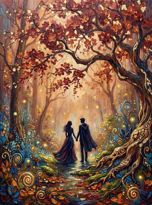 Couple Under Pink Sakura Blossoms Canvas Wall Art