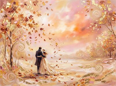 Romantic Autumn Leaf Embrace Canvas Painting