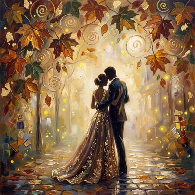 Autumn Love Embrace Canvas Painting
