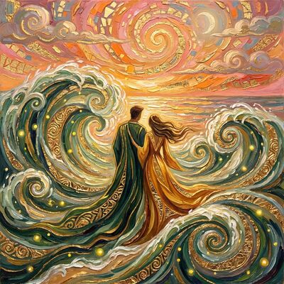 Ocean Waves Merging in Love Canvas Painting