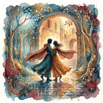 Romantic Embrace in Glowing Doorway Canvas Painting
