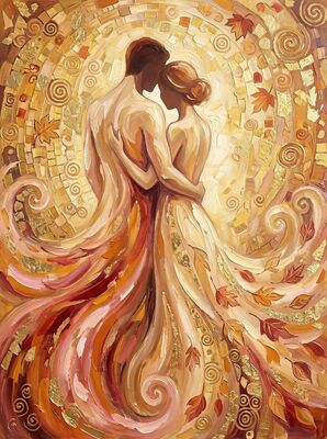 Romantic Fall Foliage Embrace Canvas Painting