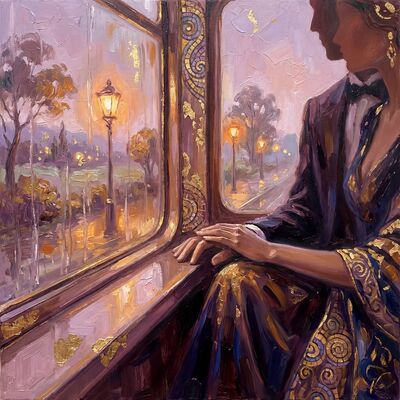 Lovers on Countryside Train Canvas Wall Art