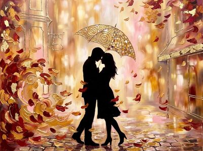 Romantic Umbrella in Paris Rain Canvas Painting