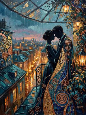 City Lights Rooftop Romance Canvas Wall Art