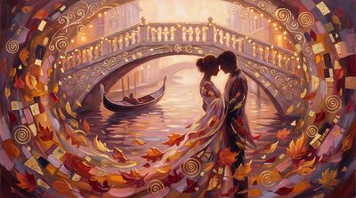 Couple in Gondola Under Bridge Lights Canvas Wall Art