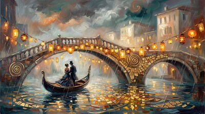 Venice Canal Romance in Gondola Canvas Painting