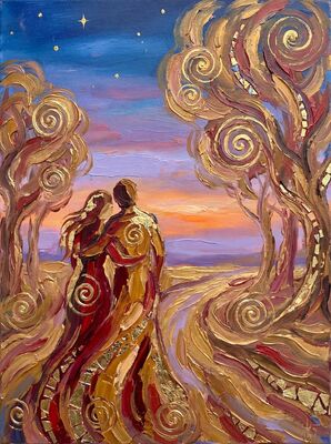 Red and Gold Abstract Love Canvas Painting