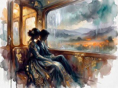 Vintage Train Romance Canvas Painting