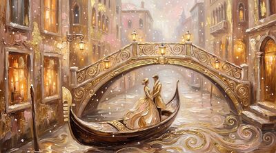 Romantic Venice Bridge Lights Gondola Canvas Painting