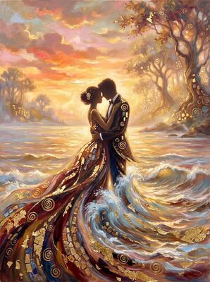Abstract Ocean Waves Couple Canvas Wall Art