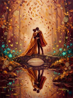 Fall Leaves Love Embrace Canvas Wall Art