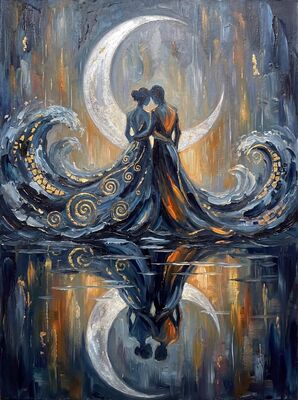 Two Waves Meeting as Lovers Canvas Painting