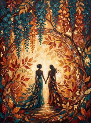 Lovers Beneath Blooming Wisteria Canvas Wall Art