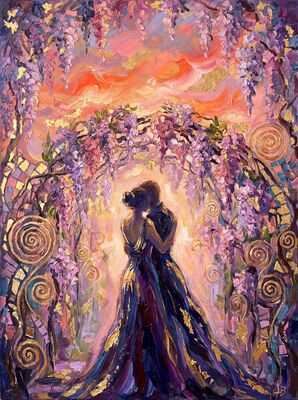 Purple Wisteria Tunnel Couple Canvas Painting