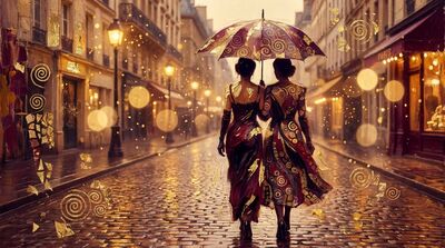 Rainy Night in Paris Couple Canvas Painting