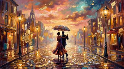 Rainy Night Dance Couple Canvas Painting