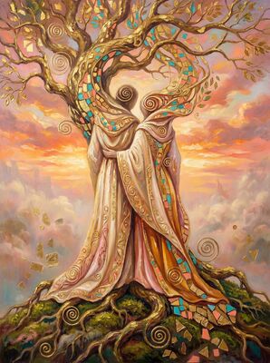 Tree Branch Embrace Romance Canvas Painting