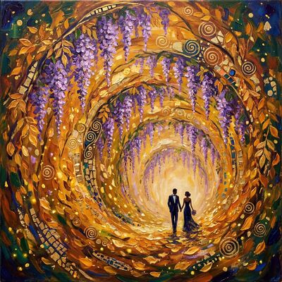 Romantic Walk Under Wisteria Canvas Wall Art