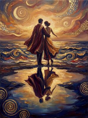 Romantic Seaside Dance at Dusk Canvas Wall Art