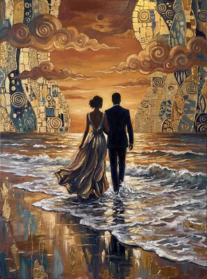 Couple Dancing on Sunset Shore Canvas Painting