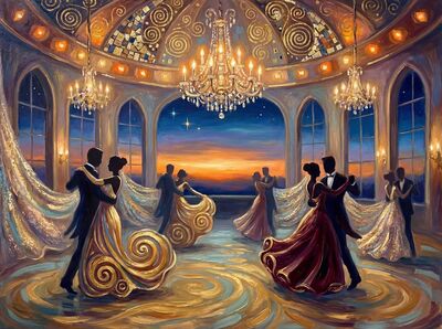 Elegant Golden Ballroom Dance Canvas Wall Art