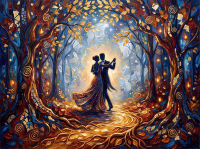 Couple Dancing in Enchanted Forest Canvas Wall Art