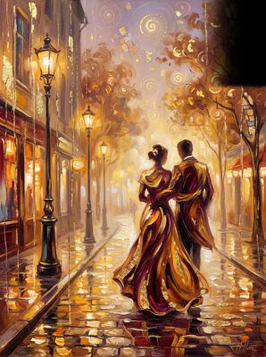 Romantic Red Gold Abstract Figures Canvas Wall Art