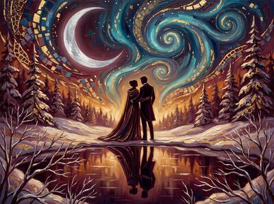 Northern Lights Love Silhouette Canvas Painting