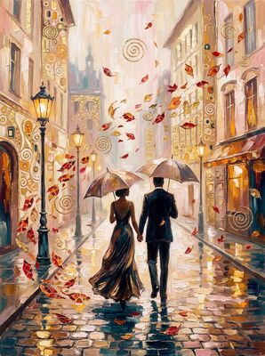 Romantic Dance on Wet City Street Canvas Wall Art