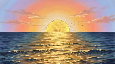 Magnificent Ocean Sunrise Golden Canvas Wall Art