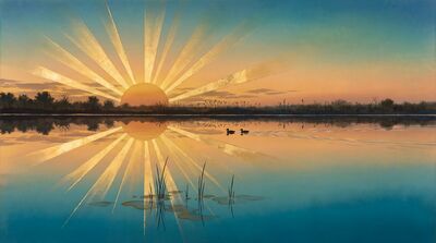 Sunrise Mirror Lake Doubled Light Canvas Painting