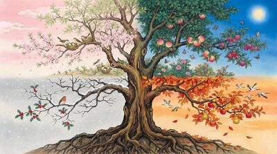 Four Seasons Tree of Life Cycle Canvas Wall Art