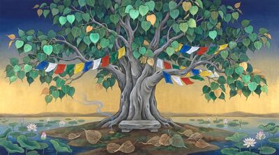 Sacred Bodhi Tree Wisdom Leaves Canvas Wall Art