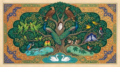 Tree of Life with Twelve Birds Canvas Painting