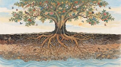 Tree Roots and Canopy Balance Canvas Painting