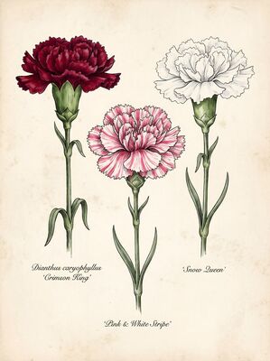 Vintage Botanical Carnation Study Canvas Wall Art