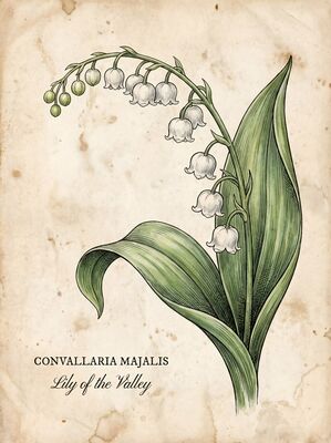 Vintage Botanical Lily of the Valley Canvas Wall Art